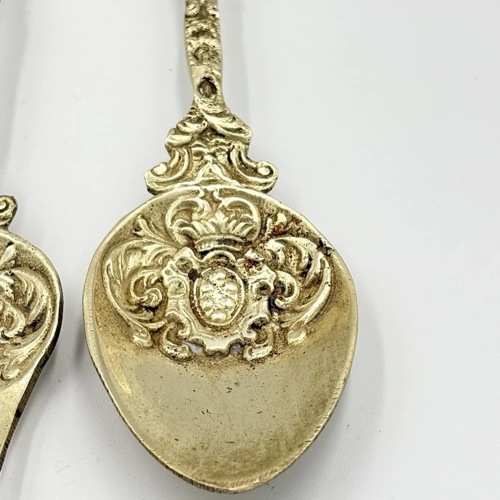 Vintage Montagnani Italy Ornate Brass Serving Spoon & Fork 7.5